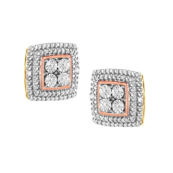 Haus of Brilliance  White, and Rose Gold Plated Sterling Silver Earrings - Picture 1 of 6